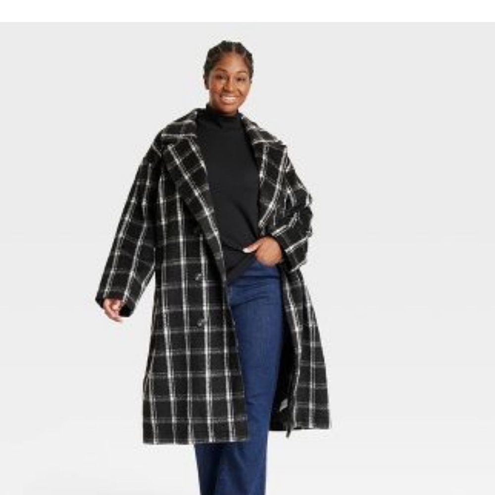 Women's Plus Size Double Breasted Overcoat - Ava & Viv™ Plaid